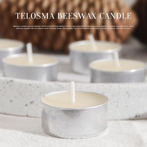 Natural Ivory White Beeswax Tealight Candles in Metal Aluminum Cup - Organic Small Candle Natural Scent Smokeless 4-5 Hours Burning - Pack of 12 in Saudi Arabia