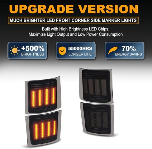 Gempro Sequential Amber LED Corner Side Marker Turn Signal Lights for Chevy C/K 1500 2500 3500 1994-1998 C10 Pickup Truck Silverado Suburban Tahoe Front Grill Lights, 4PCS (Smoked Len) in Saudi Arabia