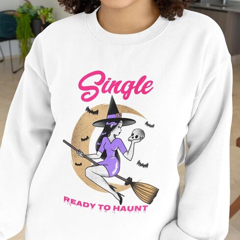 Single Ready to Haunt Witch Halloween Sweatshirt for Women/Ready to Mingle/Girl Witchy Vibe/Her Breakup Gift/Gift for Singles in Saudi Arabia
