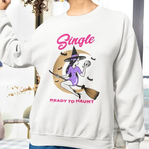 Single Ready to Haunt Witch Halloween Sweatshirt for Women/Ready to Mingle/Girl Witchy Vibe/Her Breakup Gift/Gift for Singles in Saudi Arabia