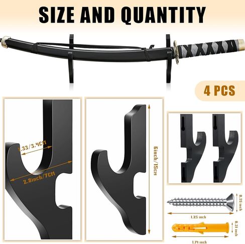 4 Sets Wooden Sword Hook Wall Mount Adjustable Samurai Sword Hanger Katana Wall Mount Sword Holder Sword Stand Decorative Katana Holder Martial Arts Weapon Display Stands Supplies with Nails in Kuwait