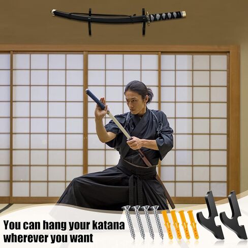 4 Sets Wooden Sword Hook Wall Mount Adjustable Samurai Sword Hanger Katana Wall Mount Sword Holder Sword Stand Decorative Katana Holder Martial Arts Weapon Display Stands Supplies with Nails in Kuwait