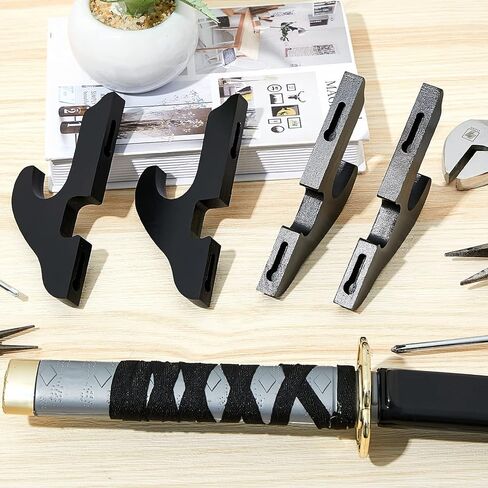 4 Sets Wooden Sword Hook Wall Mount Adjustable Samurai Sword Hanger Katana Wall Mount Sword Holder Sword Stand Decorative Katana Holder Martial Arts Weapon Display Stands Supplies with Nails in Kuwait