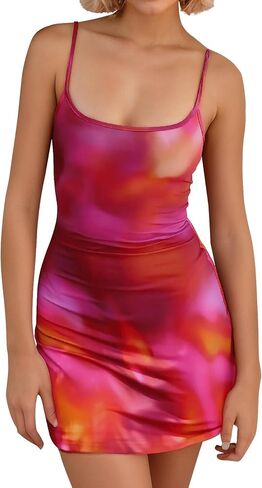 Women's Spaghetti Strap Mini Dress Summer Sexy Floral Backless Bodycon Short Cami Dress Casual Beach Vacation Outfits in Kuwait