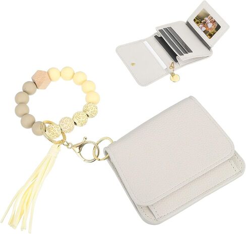PATIKIL Silicone Wooden Bead Bracelet Keychain Wristlet Wallet, Zipper Coin Wallets with ID Window for Women in Kuwait