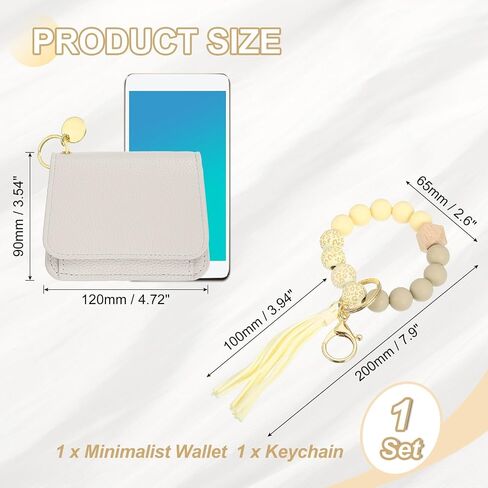 PATIKIL Silicone Wooden Bead Bracelet Keychain Wristlet Wallet, Zipper Coin Wallets with ID Window for Women in Kuwait