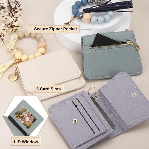 PATIKIL Silicone Wooden Bead Bracelet Keychain Wristlet Wallet, Zipper Coin Wallets with ID Window for Women in Kuwait