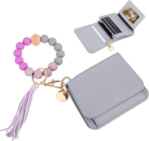 PATIKIL Silicone Wooden Bead Bracelet Keychain Wristlet Wallet, Zipper Coin Wallets with ID Window for Women in Kuwait