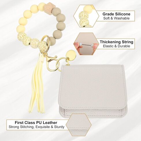 PATIKIL Silicone Wooden Bead Bracelet Keychain Wristlet Wallet, Zipper Coin Wallets with ID Window for Women in Kuwait