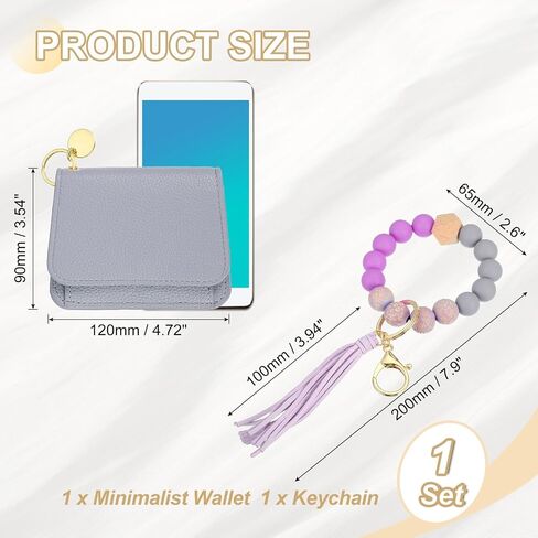 PATIKIL Silicone Wooden Bead Bracelet Keychain Wristlet Wallet, Zipper Coin Wallets with ID Window for Women in Kuwait