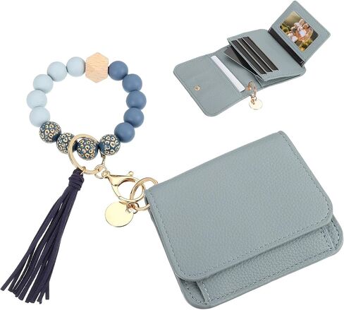 PATIKIL Silicone Wooden Bead Bracelet Keychain Wristlet Wallet, Zipper Coin Wallets with ID Window for Women in Kuwait