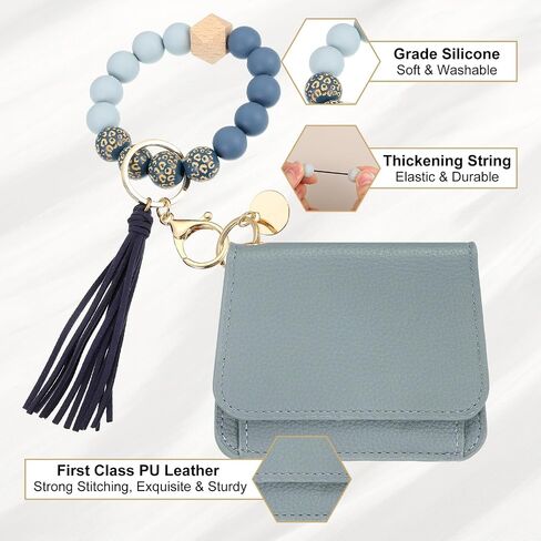 PATIKIL Silicone Wooden Bead Bracelet Keychain Wristlet Wallet, Zipper Coin Wallets with ID Window for Women in Kuwait