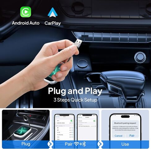 Wireless CarPlay Adapter,2024 Upgraded 2-in-1 Adapter for Apple CarPlay & Android,Converts Factory Wired CarPlay to Wireless CarPlay Plug & Play Carplay Dongle for iPhone iOS 10+ & Android 11+(Black) in Saudi Arabia