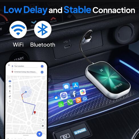 Wireless CarPlay Adapter,2024 Upgraded 2-in-1 Adapter for Apple CarPlay & Android,Converts Factory Wired CarPlay to Wireless CarPlay Plug & Play Carplay Dongle for iPhone iOS 10+ & Android 11+(Black) in Saudi Arabia
