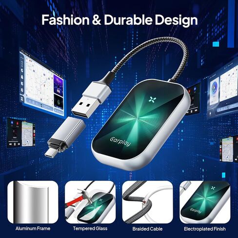 Wireless CarPlay Adapter,2024 Upgraded 2-in-1 Adapter for Apple CarPlay & Android,Converts Factory Wired CarPlay to Wireless CarPlay Plug & Play Carplay Dongle for iPhone iOS 10+ & Android 11+(Black) in Saudi Arabia