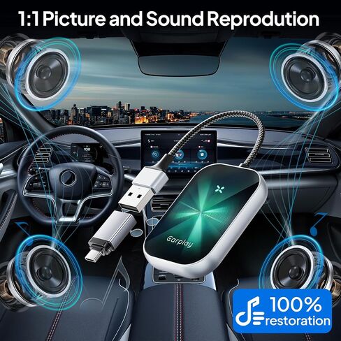 Wireless CarPlay Adapter,2024 Upgraded 2-in-1 Adapter for Apple CarPlay & Android,Converts Factory Wired CarPlay to Wireless CarPlay Plug & Play Carplay Dongle for iPhone iOS 10+ & Android 11+(Black) in Saudi Arabia