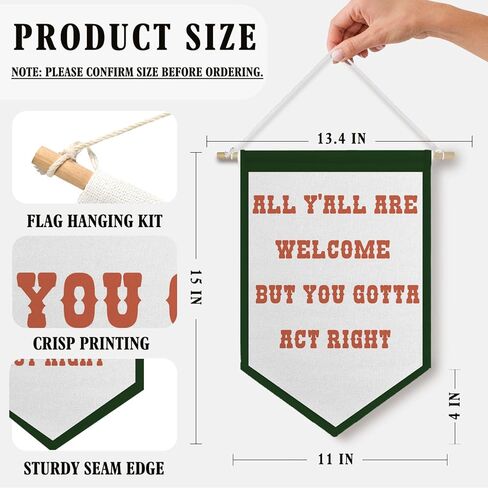 Blissfulabon Retro Classroom Gall Decor - All Y'all نرحب ولكنك يجب أن تتصرف لافتة القماش الأيمن ، رجعية راية العلم لعلم الأطفال غرفة غرفة غرفة غرفة ، 11 × 15 بوصة in Kuwait