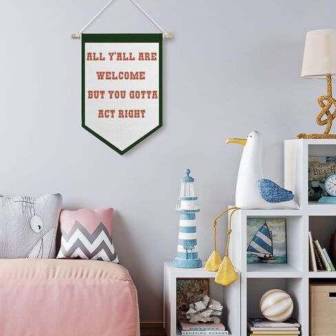 Blissfulabon Retro Classroom Gall Decor - All Y'all نرحب ولكنك يجب أن تتصرف لافتة القماش الأيمن ، رجعية راية العلم لعلم الأطفال غرفة غرفة غرفة غرفة ، 11 × 15 بوصة in Kuwait