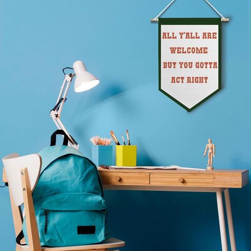 Blissfulabon Retro Classroom Gall Decor - All Y'all نرحب ولكنك يجب أن تتصرف لافتة القماش الأيمن ، رجعية راية العلم لعلم الأطفال غرفة غرفة غرفة غرفة ، 11 × 15 بوصة in Kuwait