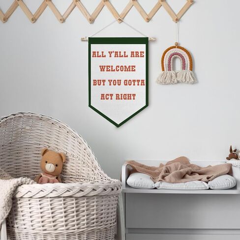 Blissfulabon Retro Classroom Gall Decor - All Y'all نرحب ولكنك يجب أن تتصرف لافتة القماش الأيمن ، رجعية راية العلم لعلم الأطفال غرفة غرفة غرفة غرفة ، 11 × 15 بوصة in Kuwait
