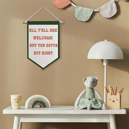 Blissfulabon Retro Classroom Gall Decor - All Y'all نرحب ولكنك يجب أن تتصرف لافتة القماش الأيمن ، رجعية راية العلم لعلم الأطفال غرفة غرفة غرفة غرفة ، 11 × 15 بوصة in Kuwait
