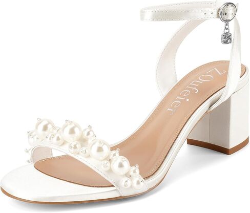 Z.Oufeier Women's White Pearl Chunky Block Sandals Open Toe Wedding Dress Bridal Heels Bride Prom Shoes 2.5 Inch in Saudi Arabia