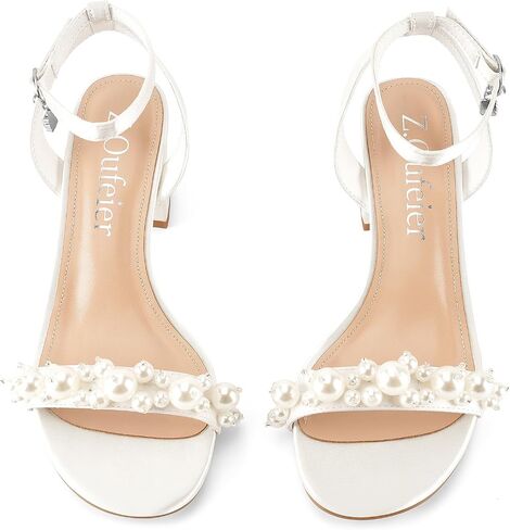 Z.Oufeier Women's White Pearl Chunky Block Sandals Open Toe Wedding Dress Bridal Heels Bride Prom Shoes 2.5 Inch in Saudi Arabia