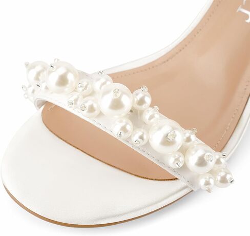 Z.Oufeier Women's White Pearl Chunky Block Sandals Open Toe Wedding Dress Bridal Heels Bride Prom Shoes 2.5 Inch in Saudi Arabia