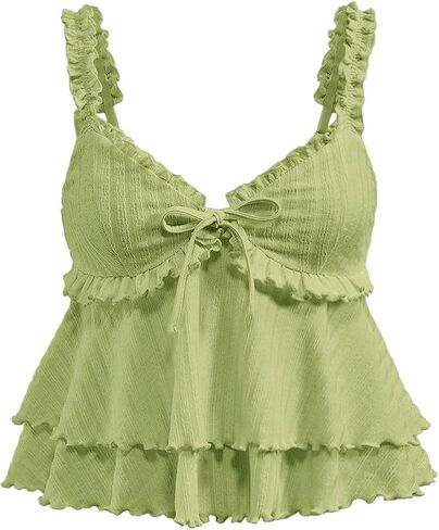 Milumia Women Tie Pront Peplum Top Top Cute Summer Summer Out Flare Hem Shuffle Cami Tops in Saudi Arabia