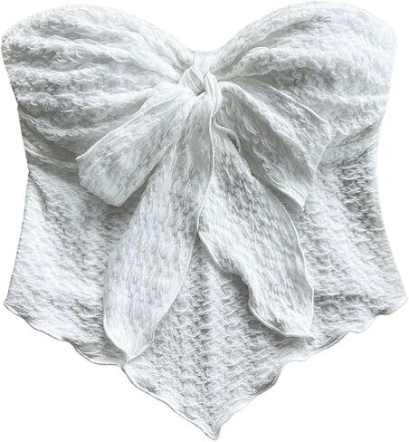 Gorglitter Women's Bow Bow Tube Top Top Asymetrical Scleveless Open Back Bandeau Tops Summer Cute Out Top in Saudi Arabia