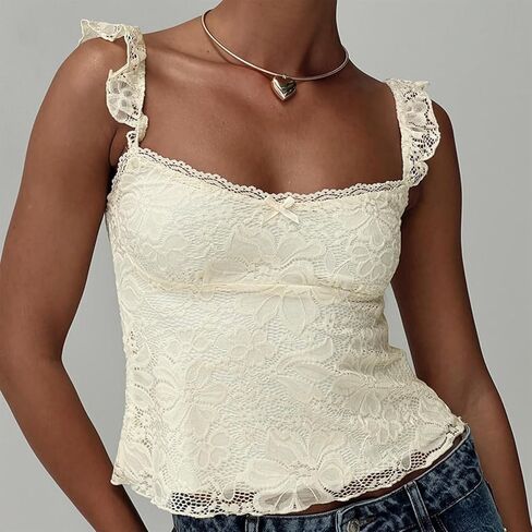Women Y2k Floral Lace Halter Tank Tops Summer Sexy Going Out Tops Sleeveless Open Back Low Cut Tanks in Kuwait