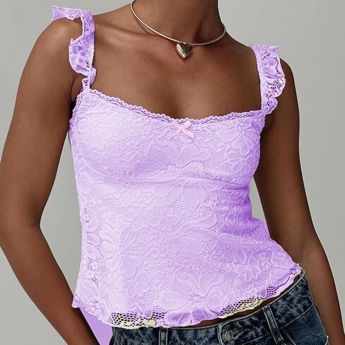 Women Y2k Floral Lace Halter Tank Tops Summer Sexy Going Out Tops Sleeveless Open Back Low Cut Tanks in Kuwait