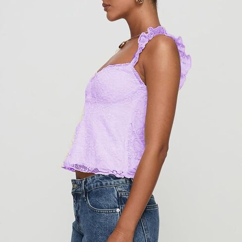 Women Y2k Floral Lace Halter Tank Tops Summer Sexy Going Out Tops Sleeveless Open Back Low Cut Tanks in Kuwait