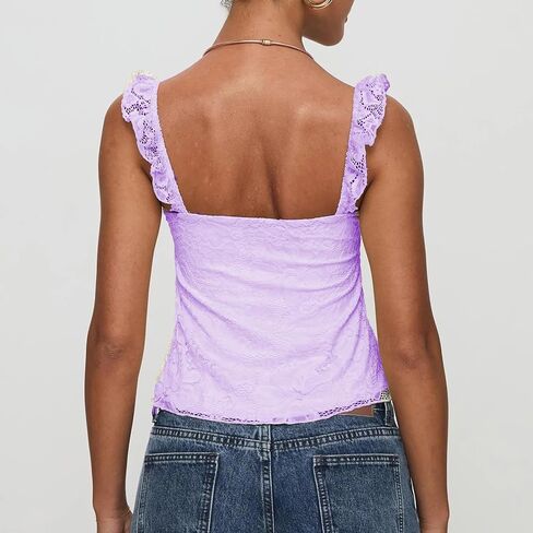 Women Y2k Floral Lace Halter Tank Tops Summer Sexy Going Out Tops Sleeveless Open Back Low Cut Tanks in Kuwait
