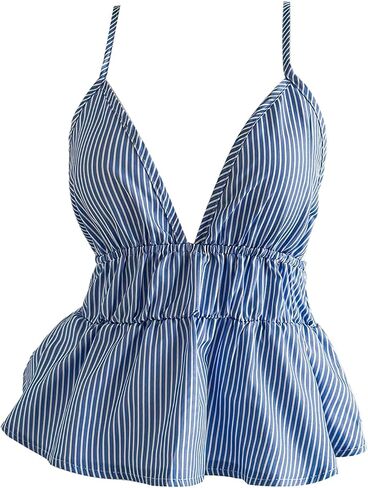 SOLY HUX Women's Y2k Striped Babydoll Camisole Deep V Neck Backless Peplum Cami Tops in Saudi Arabia