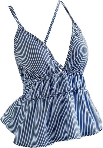 SOLY HUX Women's Y2k Striped Babydoll Camisole Deep V Neck Backless Peplum Cami Tops in Saudi Arabia