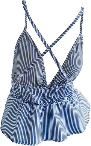 SOLY HUX Women's Y2k Striped Babydoll Camisole Deep V Neck Backless Peplum Cami Tops in Saudi Arabia