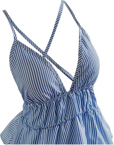 SOLY HUX Women's Y2k Striped Babydoll Camisole Deep V Neck Backless Peplum Cami Tops in Saudi Arabia