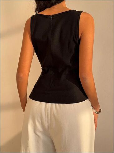 Makemechic Women's Boat Neck Device Tank Top Top Bulted Slim Fit Out Out Summer Shirt in Saudi Arabia