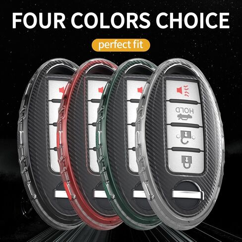 TANGSEN Key Fob Case TPU Cover Compatible with Infiniti EX FX G JX M Q QX Nissan Altima Armada Cube GT-R Murano Versa Transparent Carbon Fiber Texture 2 3 4 5 6 Button Protective Key Shell in Saudi Arabia
