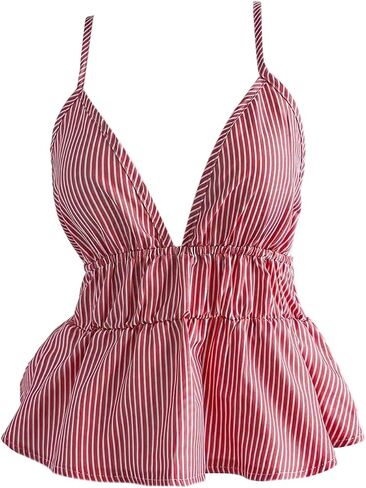 Soly Hux Women's Y2K مخطط Babydoll Camisole Deep V الرقبة Backless Peplum Cami Tops in Kuwait