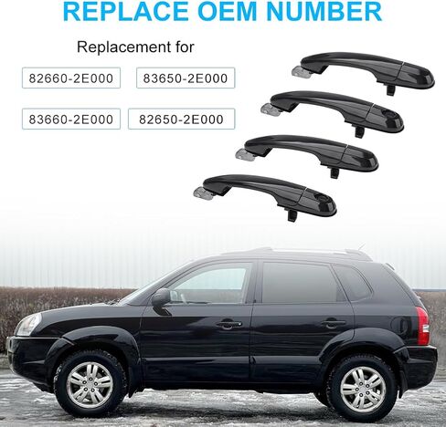 jdmon 4pcs استبدال مقبض الباب الخارجي الأسود لـ Hyundai Tucson 2005-2009 السائق الأيسر الخلفي الأمامي يمين السائق الأيمن خارج مجموعة مقبض الباب الخارجي للاستبدال لـ 82650-2e000 82660-2e000 83650-2e000 in Saudi Arabia