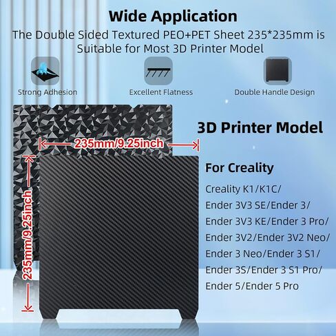 Double Sided Textured PEI Sheet 235x235mm, Flexible PEI Spring Steel (No Magnetic Build Plate) for Creality K1C/K1/SE/Ender 5 S1/Ender 3/Ender 3 Pro/Ender 3 V2/Ender 3 S1 Pro/Ender 3 Neo in Kuwait
