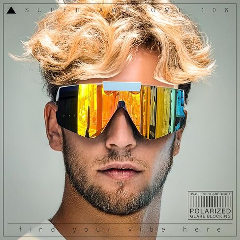 Polarized Mens Flip Up Rimless Oversized Shield Plastic Sport Sunglasses in Saudi Arabia