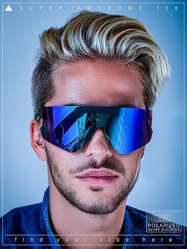 Polarized Mens Flip Up Rimless Oversized Shield Plastic Sport Sunglasses in Saudi Arabia