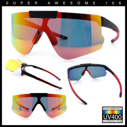 Polarized Mens Flip Up Rimless Oversized Shield Plastic Sport Sunglasses in Saudi Arabia