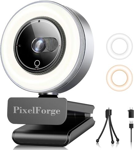 2K Webcam for PC with Microphone & Light & Privacy Cover, Web Camera for Desktop Computer/Laptop/Monitor/Mac, USB Streaming Camera for Zoom/Skype/Teams/Video Calling/Studying and Conference in Saudi Arabia