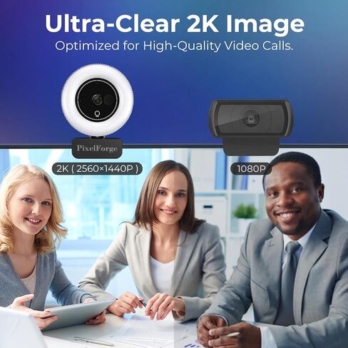 2K Webcam for PC with Microphone & Light & Privacy Cover, Web Camera for Desktop Computer/Laptop/Monitor/Mac, USB Streaming Camera for Zoom/Skype/Teams/Video Calling/Studying and Conference in Saudi Arabia