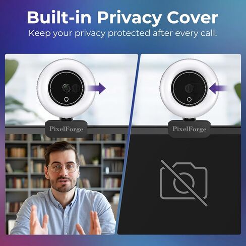 2K Webcam for PC with Microphone & Light & Privacy Cover, Web Camera for Desktop Computer/Laptop/Monitor/Mac, USB Streaming Camera for Zoom/Skype/Teams/Video Calling/Studying and Conference in Saudi Arabia