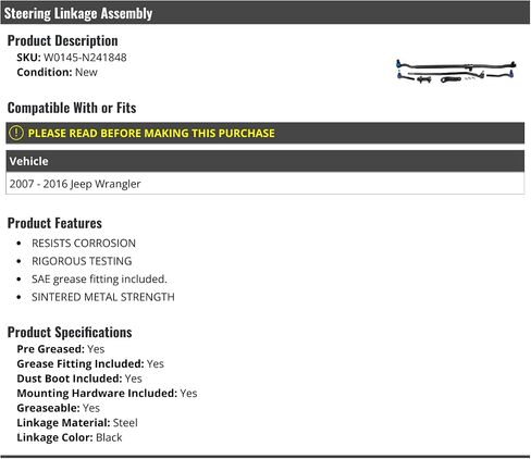 Steering Linkage Assembly - Compatible with 2007-2016 Jeep Wrangler in Saudi Arabia